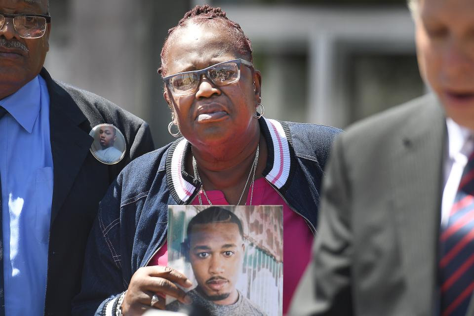 The parents of Lavell Lane, Andy Reese and Beverly Reese Lane filed civil charges against Spartanburg County and the Spartanburg County Sheriff's Office on April 17, 2023.  Lavell Lane died in custody at the Spartanburg County Detention Center. Beverly Reese Lane, center, holds a picture of her son Lavell Lane. 