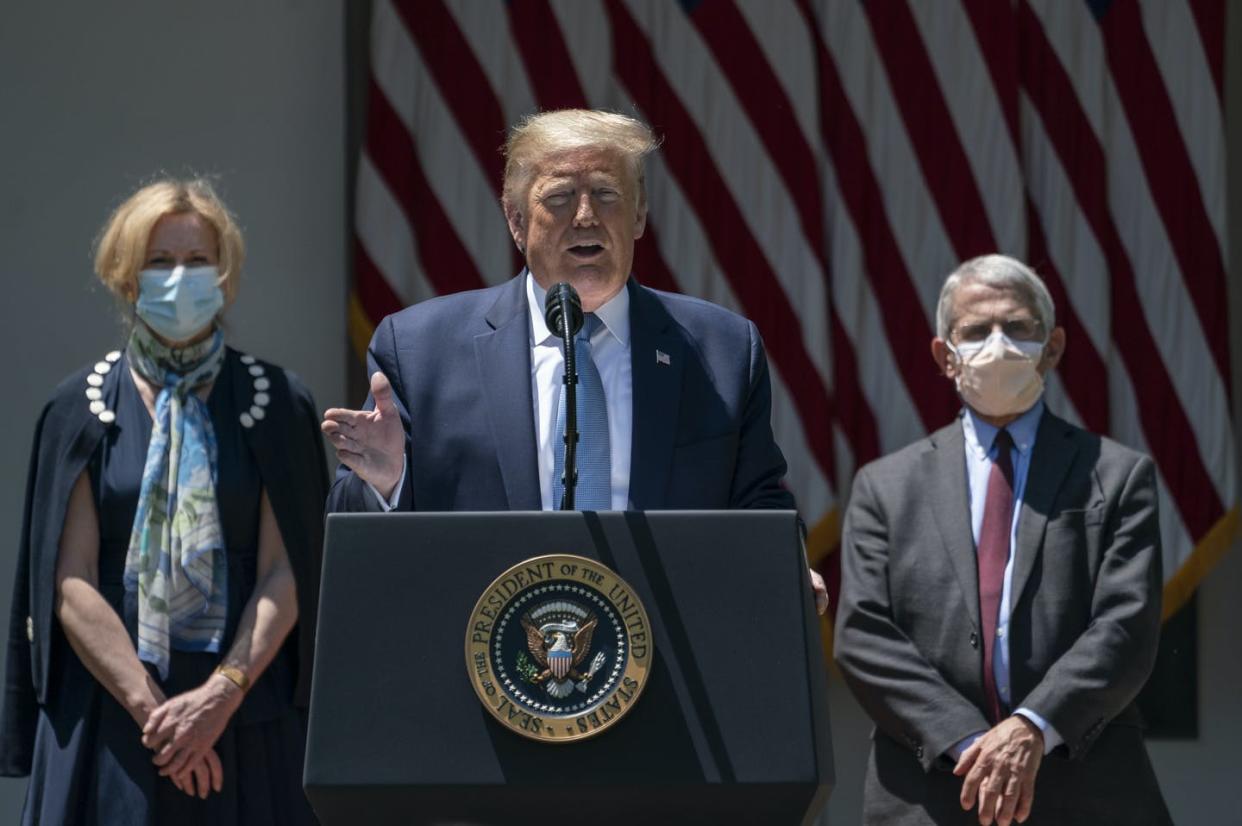 <span class="caption">President Trump says he has been taking hydroxychloroquine as a preventive for the coronavirus.</span> <span class="attribution"><a class="link " href="https://www.gettyimages.com/detail/news-photo/flanked-by-white-house-coronavirus-response-coordinator-dr-news-photo/1213154746?adppopup=true" rel="nofollow noopener" target="_blank" data-ylk="slk:Getty Images / Drew Angerer;elm:context_link;itc:0;sec:content-canvas">Getty Images / Drew Angerer</a></span>