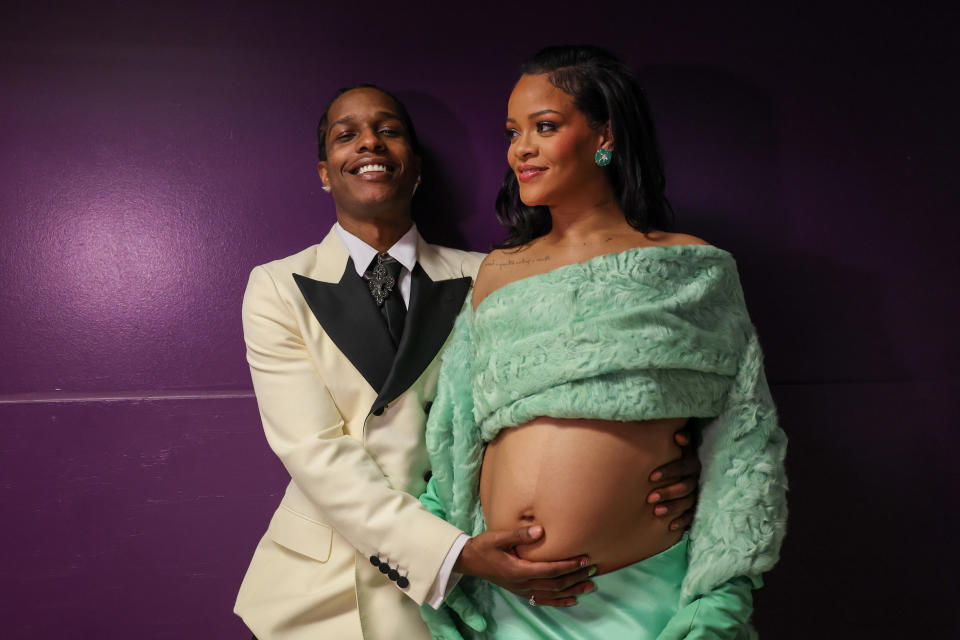 ASAP Rocky and Rihanna backstage at the 95th Academy Awards at the Dolby Theatre on March 12, 2023, in Hollywood, Calif. - Credit: Los Angeles Times via Getty Imag