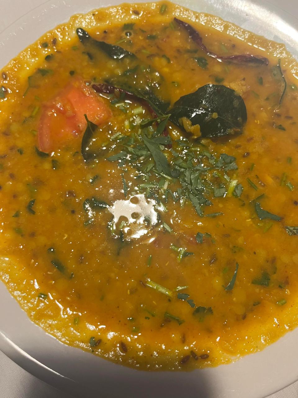 Tadka daal is made with yellow lentils cooked with onions, ginger, chili, herbs and spices at The Spice Delight in Munroe Falls.
