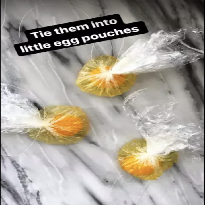 Eggs sealed in plastic bags.