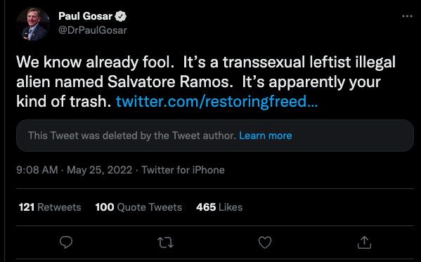 Paul Gosar tweet Screenshot, transgender woman Uvalde