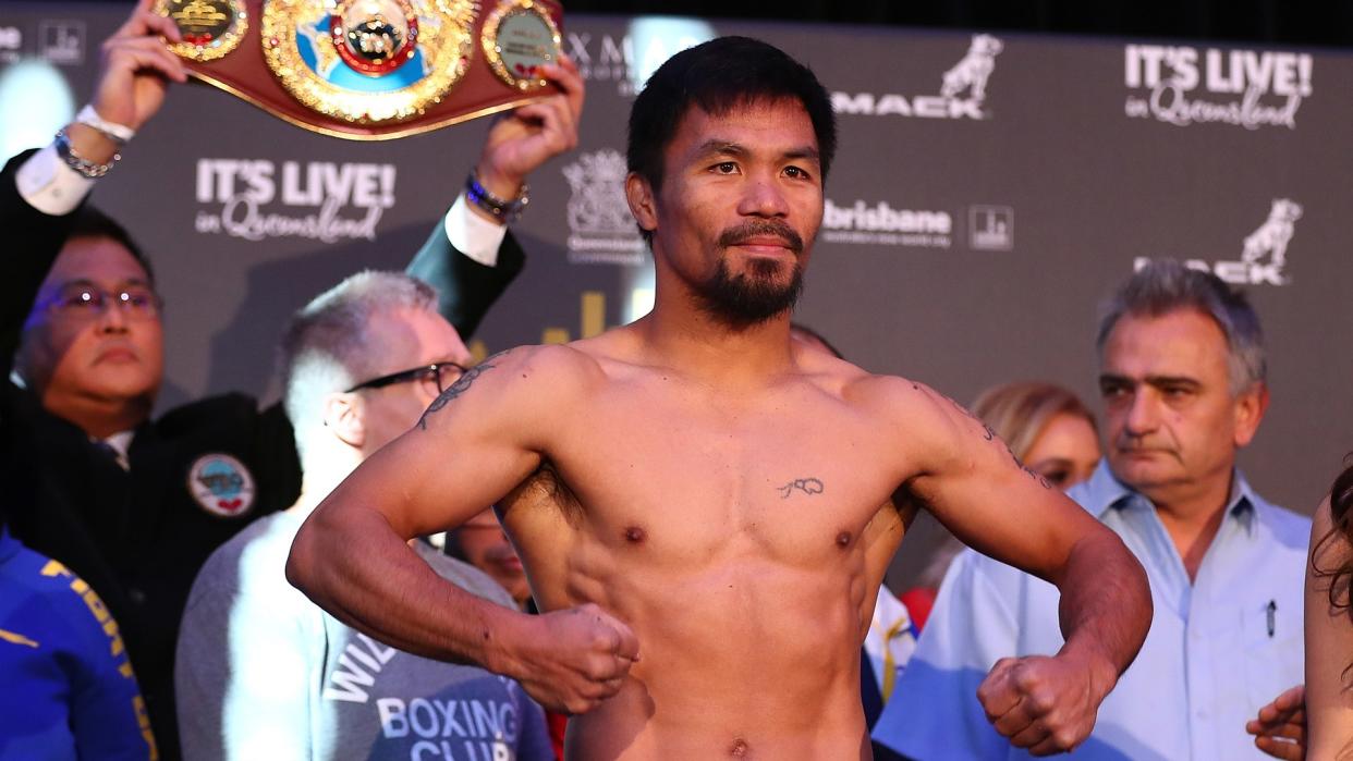 BRISBANE, AUSTRALIA - JULY 01:  Manny Pacquiao during the weigh in ahead of the title fight between Jeff Horn and Manny Pacquiao at Suncorp Stadium on July 1, 2017 in Brisbane, Australia.