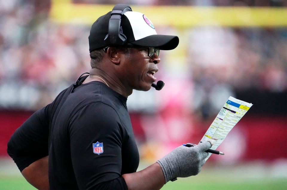 Oct 9, 2022; Phoenix, Arizona, USA; Arizona Cardinals defensive coordinator Vance Joseph against the Philadelphia Eagles in the second half at State Farm Stadium.