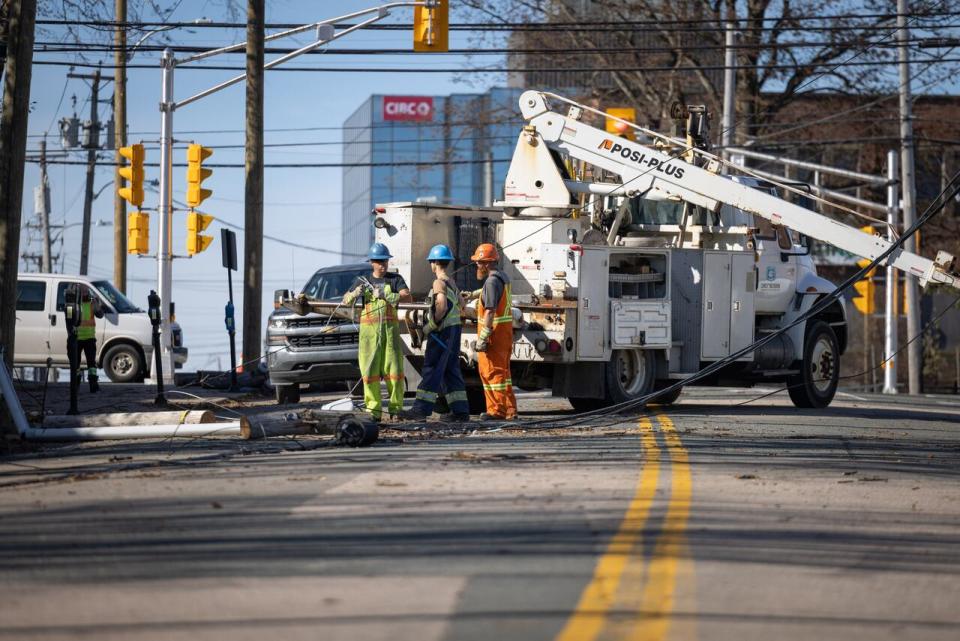 Nova Scotia Power crew in Sydney working to repair damage caused by post-tropical storm Fiona on Oct. 1.