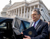 <p>DEC. 7, 2017 – Sen. Al Franken, D-Minn., leaves the Capitol after speaking on the Senate floor on Capitol Hill in Washington. Franken said he will resign from the Senate in coming weeks following a wave of sexual misconduct allegations and a collapse of support from his Democratic colleagues, a swift political fall for a once-rising Democratic star. (Photo: Andrew Harnik/AP) </p>