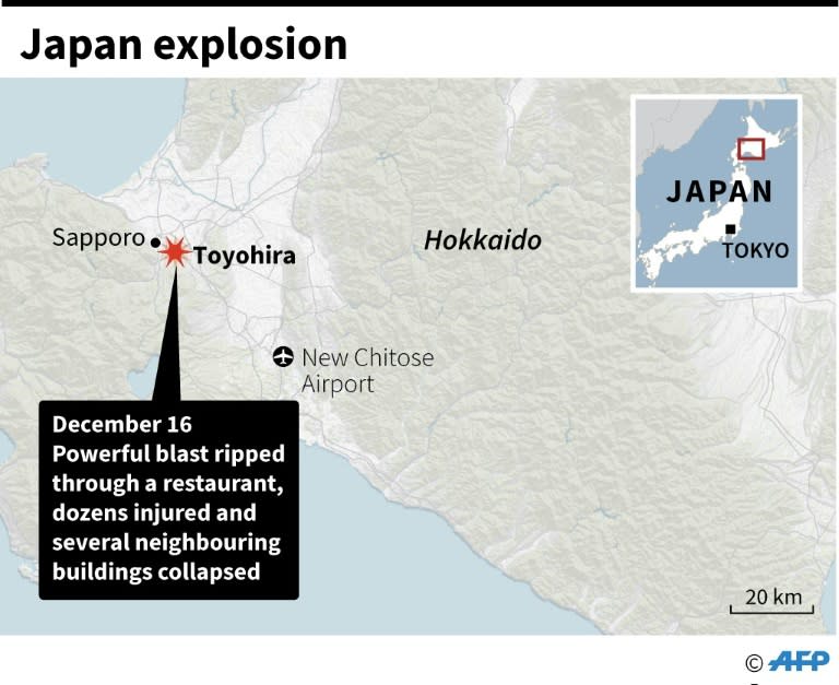 The explosion tore through a building in the city of Sapporo, starting fires and causing the partial collapse of some surrounding buildings