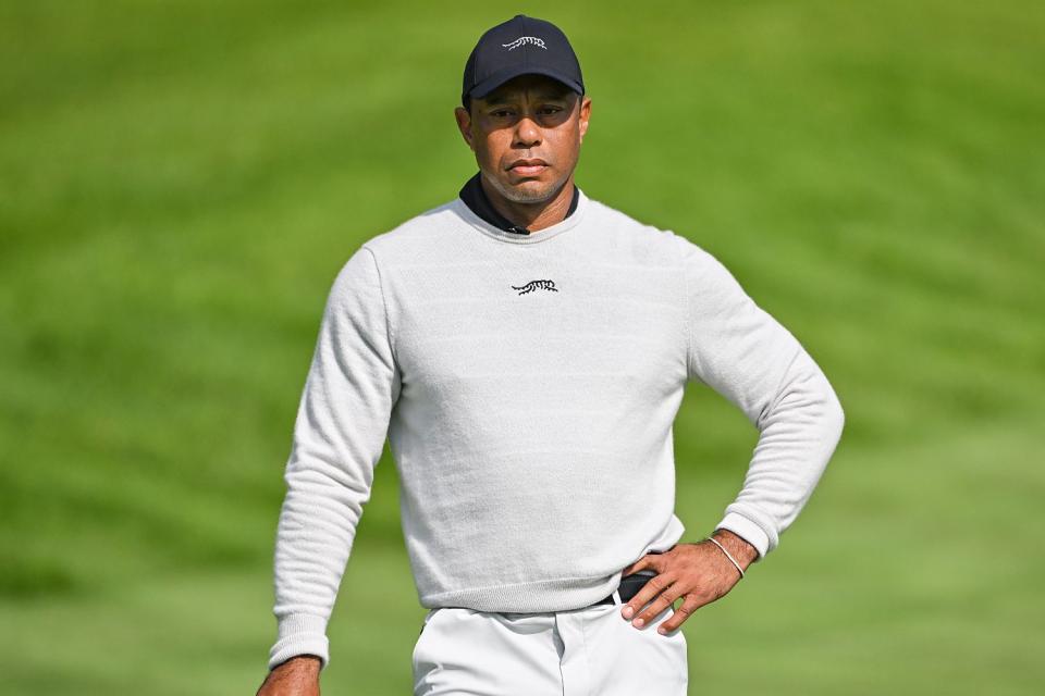 <p>Ben Jared/PGA TOUR via Getty</p> Tiger Woods on February 15, 2024 in Pacific Palisades, California.