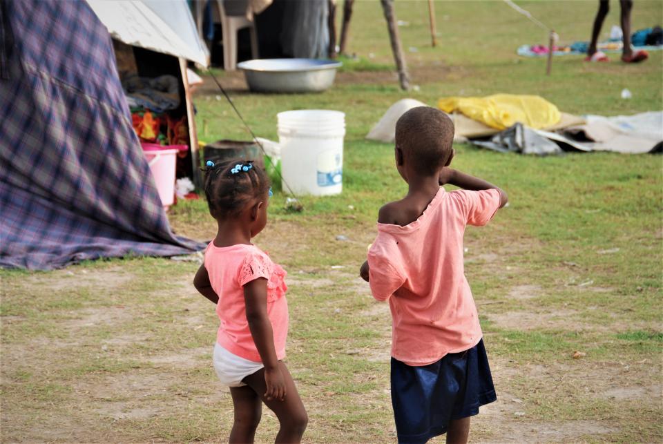 Children playing at Gabion camp in Les Cayes in Haiti.