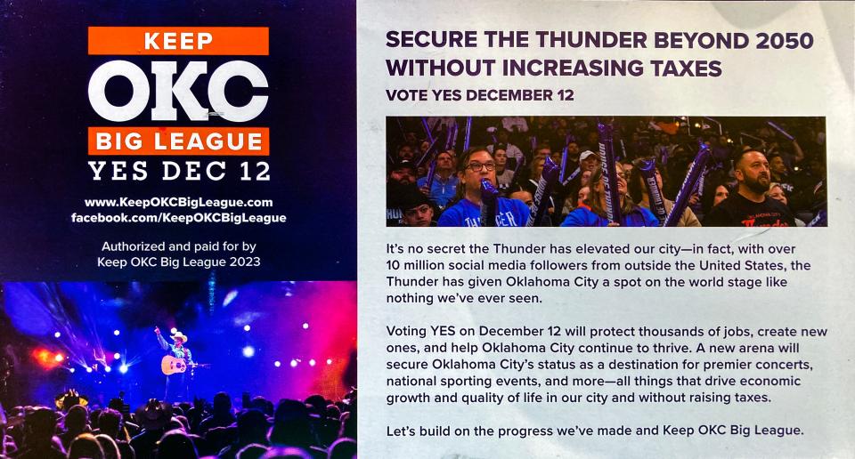 Direct mail material for the arena vote is shown Dec. 5.