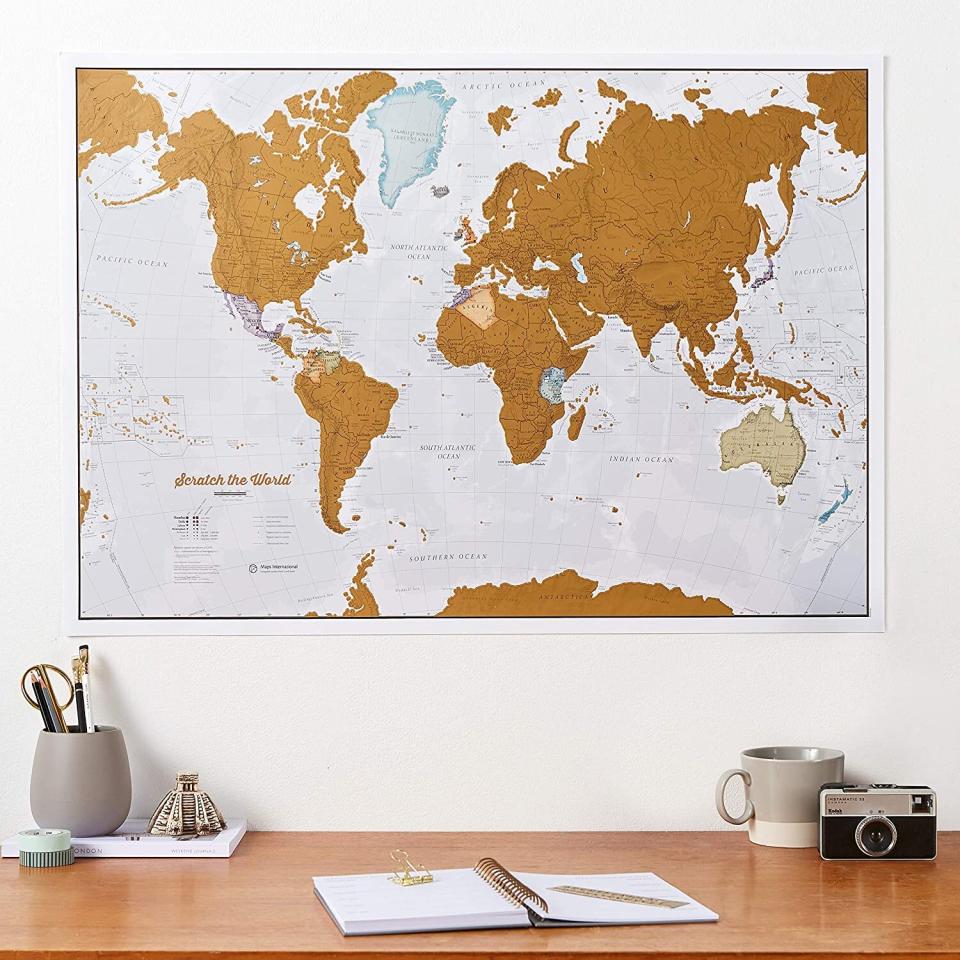 It'll be a pretty reminder of your past travels and how staying inside not spending money will make your future travels even more spectacular!<br /><br /><strong><a href="https://www.amazon.com/Maps-International-Scratch-World-Travel/dp/B00O8PNW6M?&amp;linkCode=ll1&amp;tag=huffpost-bfsyndication-20&amp;linkId=f69b56f1cc3dd684a252b5f948c792ef&amp;language=en_US&amp;ref_=as_li_ss_tl" target="_blank" rel="noopener noreferrer">Get it from Amazon for $24.99.</a></strong>