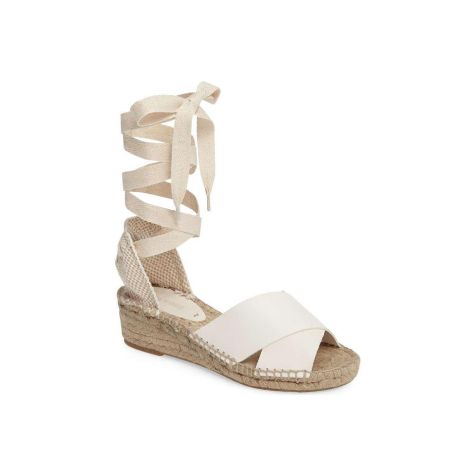 Ivory Leather Tie-Up Espadrille Wedge