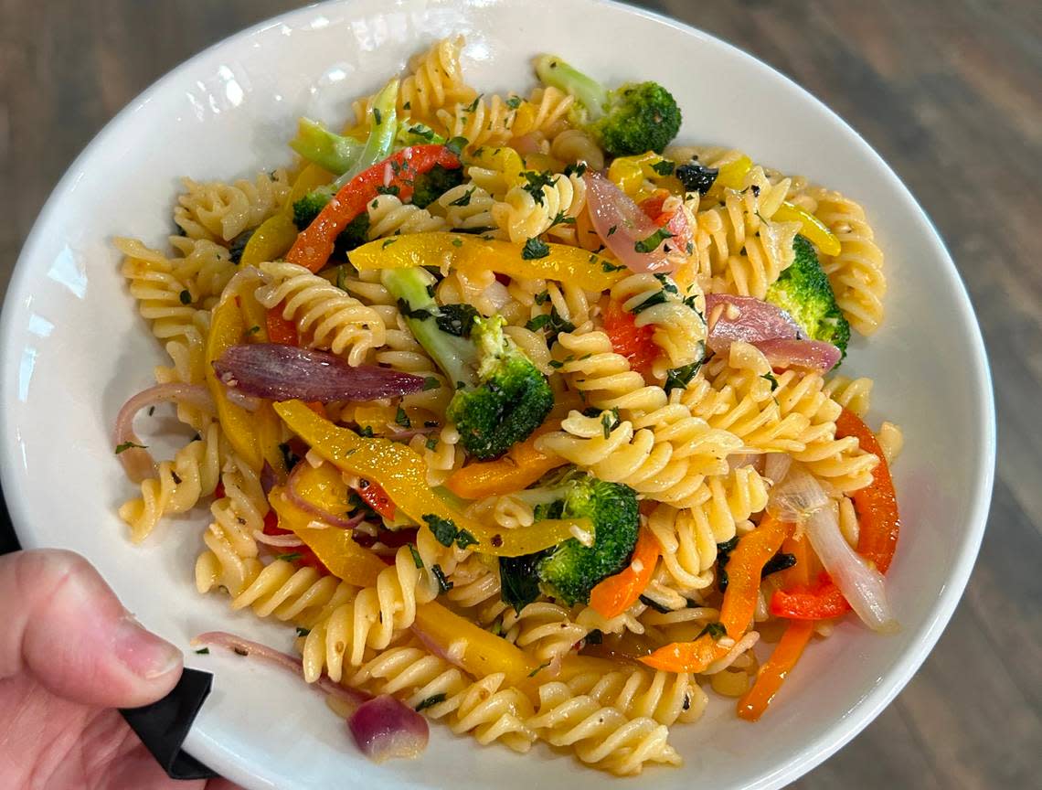 Gluten-free pasta primavera at Hayne Street Gastrolounge.