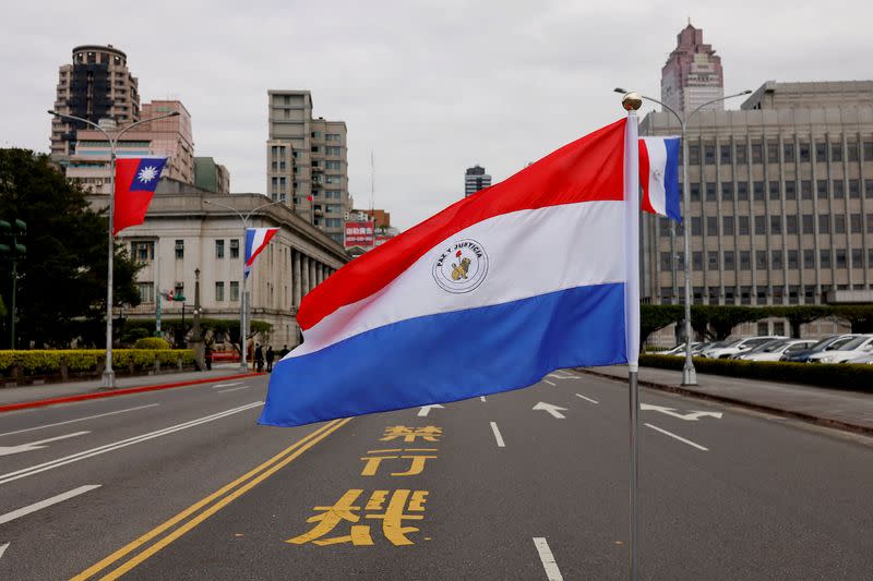 A Paraguay flag is seen in Taipei