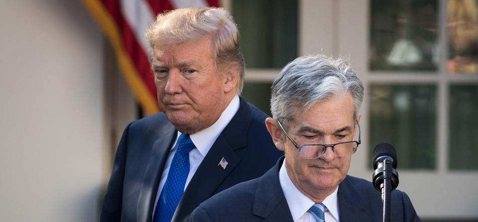 President Donald Trump looks on as his nominee for the chairman of the Federal Reserve Jerome Powell takes to the podium in the Rose Garden&nbsp;Nov. 2. (Photo: Drew Angerer via Getty Images)