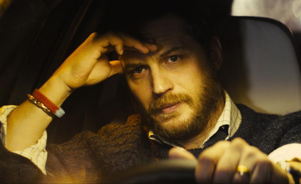 Tom Hardy looks stressed while driving a car in "Locke"