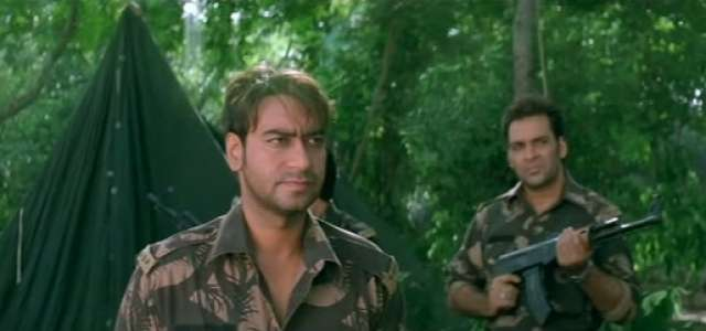 Ajay Devgn  - With his serious and pervasive angry look, Ajay fits into the Khaki uniform better than any of his contemporaries. In Tango Charli, as Havaldar Mohammed Al, Ajay Devgn accompanies Bobby Deol to fight Naxals in the South, calm the Hindu-Muslim Riots in Gujrat, and defends a bridge in Kashmir during the Kargil war.