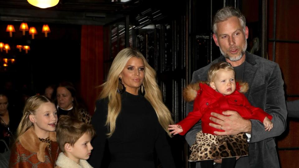 Jessica Simpson, Eric Johnson and their children Maxwell Drew Johnson, Ace Knute Johnson and Birdie Mae Johnson. Photo by Pierre Suu/GC Images.