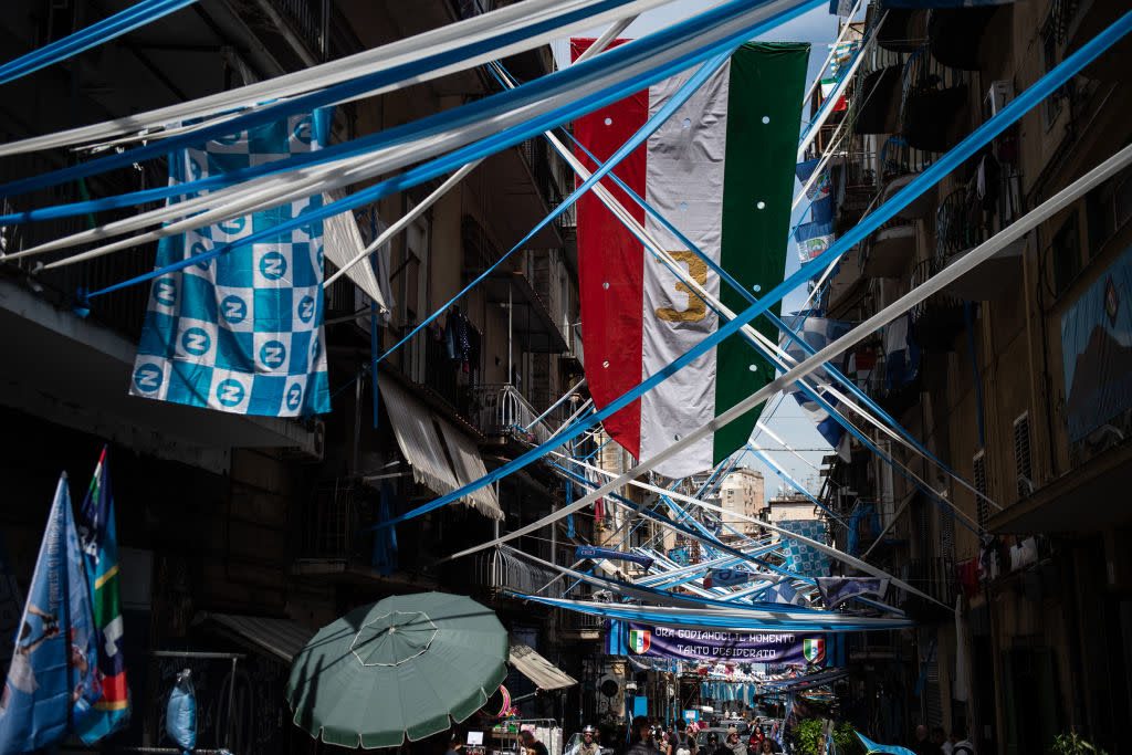  A street in Naples decked out in celebration ahead of Napoli's Serie A title win 