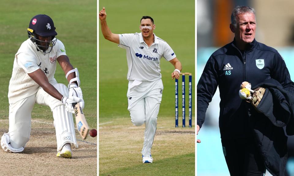 <span>Daniel Bell-Drummond, Scott Boland and Alec Stewart.</span><span>Composite: Guardian Picture Desk</span>