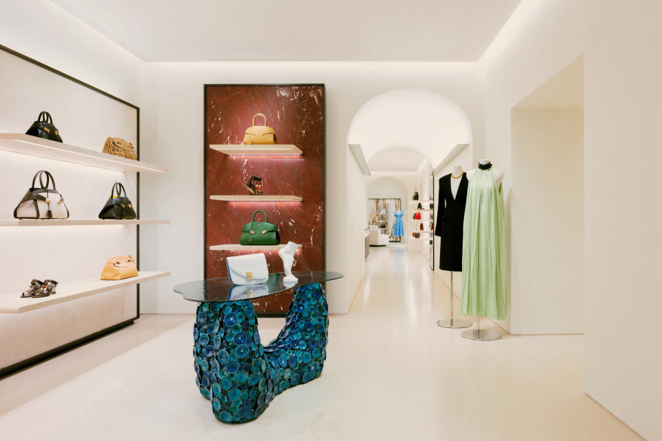 Inside Ferragamo’s newly refurbished store in <a href="https://wwd.com/eye/lifestyle/milan-hot-spots-new-locations-in-milan-1236166251/" rel="nofollow noopener" target="_blank" data-ylk="slk:Milan;elm:context_link;itc:0;sec:content-canvas" class="link ">Milan</a>’s Via Montenapoleone.