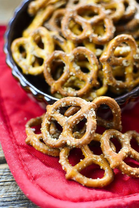<p>The Salty Pot</p><p>Buttery pretzels filled with garlic and ranch flavor.</p><p><strong>Get the recipe: <a href="https://thesaltypot.com/slow-cooker-garlic-ranch-pretzels/" rel="nofollow noopener" target="_blank" data-ylk="slk:Slow Cooker Ranch Pretzels;elm:context_link;itc:0;sec:content-canvas" class="link rapid-noclick-resp">Slow Cooker Ranch Pretzels</a></strong></p>