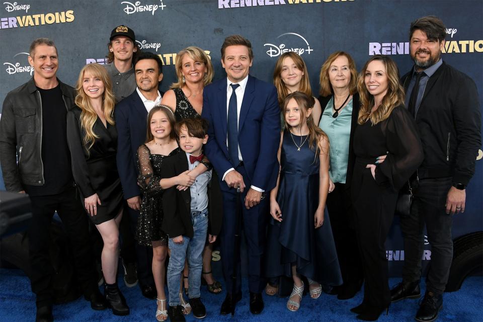 LOS ANGELES, CALIFORNIA - APRIL 11: Jeremy Renner (C) attends the Los Angeles premiere of Disney+'s original series "Rennervations" at Regency Village Theatre on April 11, 2023 in Los Angeles, California. (Photo by Jon Kopaloff/Getty Images)