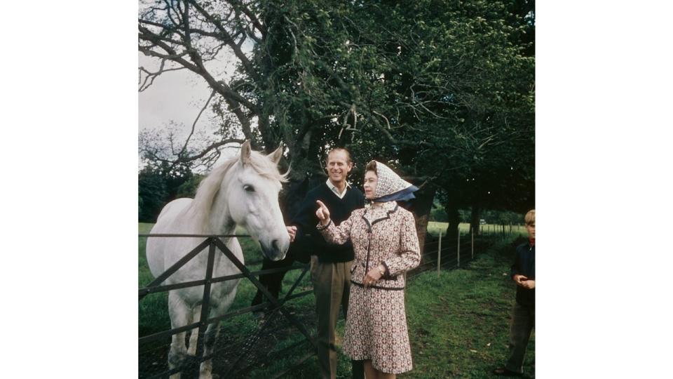 Queen Elizabeth II and Prince Philip visit a farm on the Balmoral estate in Scotland, during their Silver Wedding anniversary year, September 1972