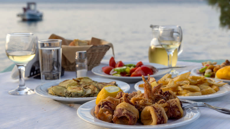fried calamari white wine seaside