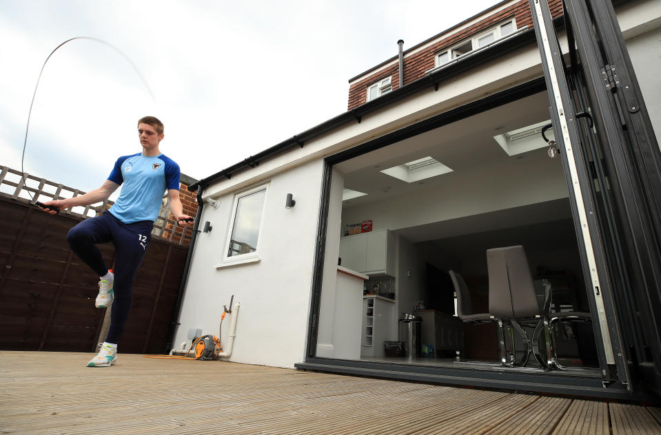 CHEAM, ENGLAND - MAY 27: AFC Wimbledon Footballer Jack Rudoni trains at home during the Coronavirus Pandemic on May 27, 2020 in Cheam, England. (Photo by Andrew Redington/Getty Images)