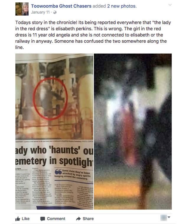 The 'lady in red' is one of the known spirits to frequent the town. Photo: Facebook