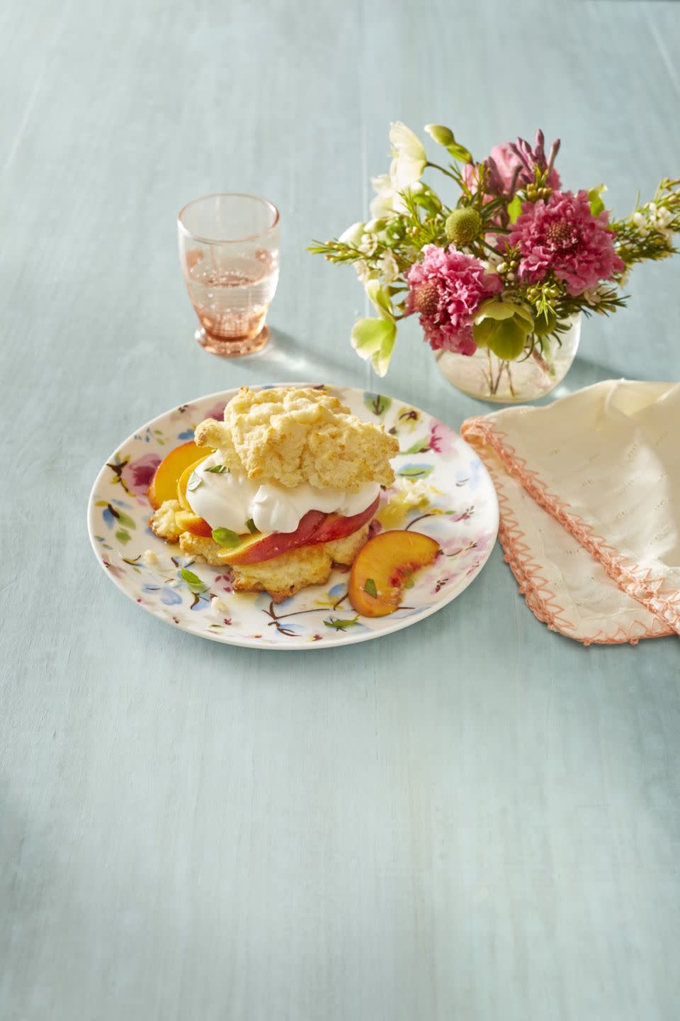 Peaches and Cream Shortcake With Basil