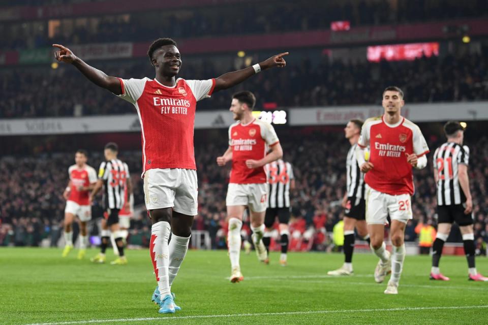 Saka has scored in five straight games for Arsenal - the first player in nine years to do so (Arsenal FC via Getty Images)