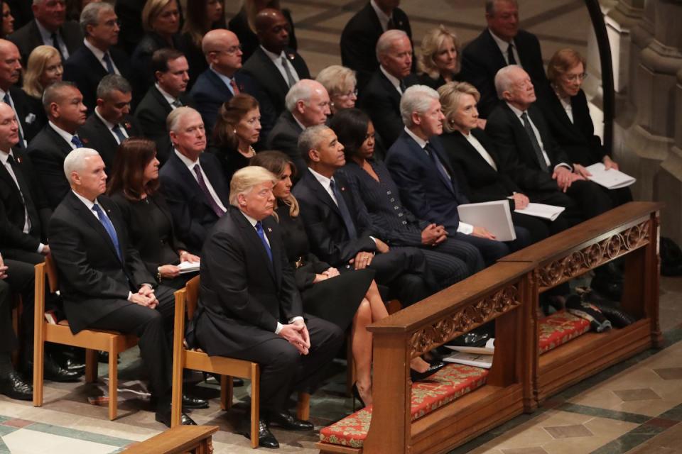 23) The current president and first lady sit alongside their predecessors in the White House.