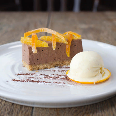 Chocolate Cheesecake, candied orange & homemade orange ice cream. - Credit: Jeff Gilbert for The Telegraph