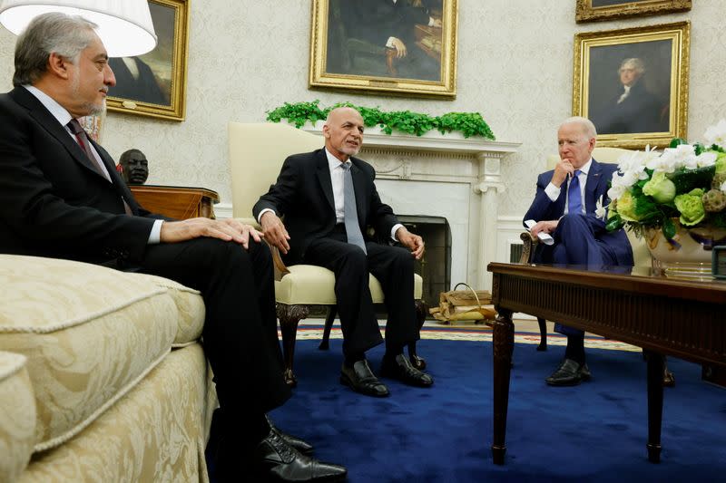 U.S. President Biden meets with Afghan President Ghani and Chairman of Afghanistan's High Council for National Reconciliation Abdullah in Washington