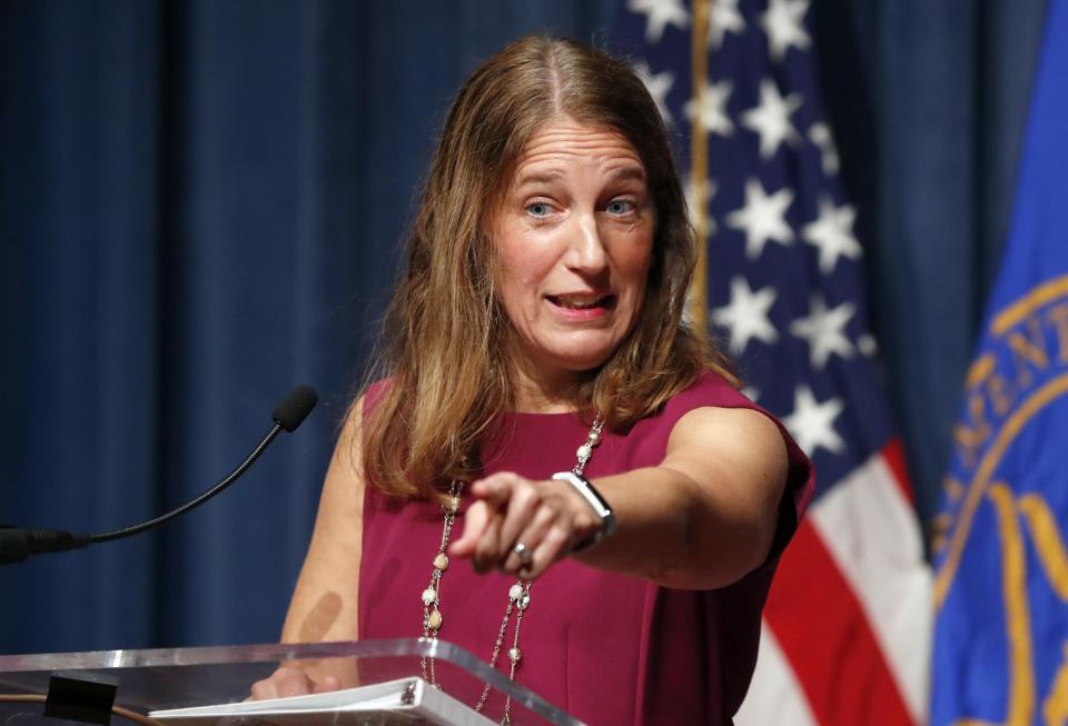 In this Oct. 19, 2016 photo, Health and Human Service (HHS) Secretary Sylvia Burwell speaks during a news conference at the HHS in Washington. The Obama administration says 6.4 million people have signed up so far this year for subsidized private insurance coverage through HealthCare.gov. Despite rising premiums, dwindling insurers, and a Republican vow to repeal “Obamacare,” enrollment is running ahead of last year’s pace. (AP Photo/Alex Brandon)