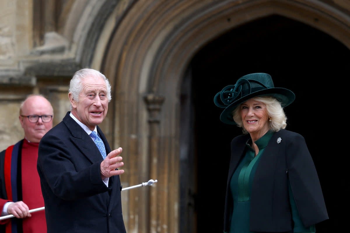 The King and Queen Camilla arrive to attend the Easter Mattins Service at St George’s Chapel at Windsor (Hollie Adams/PA) (PA Wire)