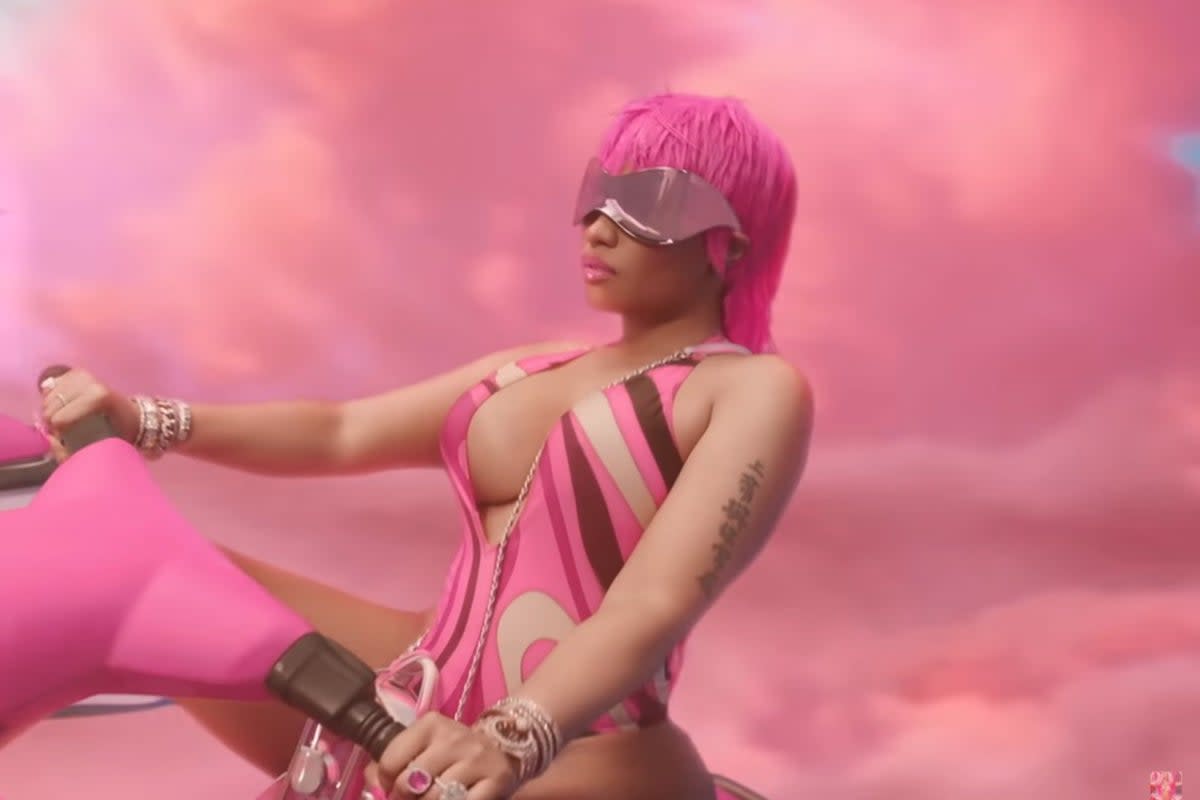 Nicki Minaj in the music video for Barbie World  (Nicki Minaj & Ice Spice – Barbie World (with Aqua) [Official Music Video])