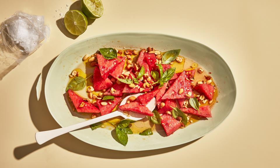Watermelon with Lime Dressing and Peanuts