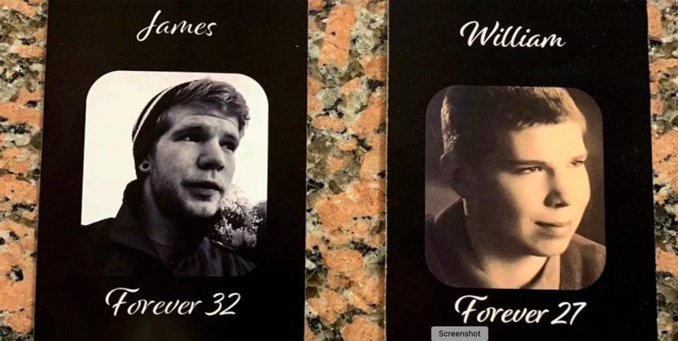 James and William Wonacott of Yakima are memorialized on The Faces of Fentanyl Wall at the Drug Enforcement Agency’s headquarters in Arlington, Va., after both overdosed.