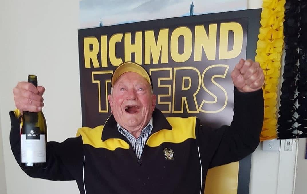 Pritchard celebrates the Grand Final victory over Adelaide of his beloved Aussie Rules side, Richmond, in 2017