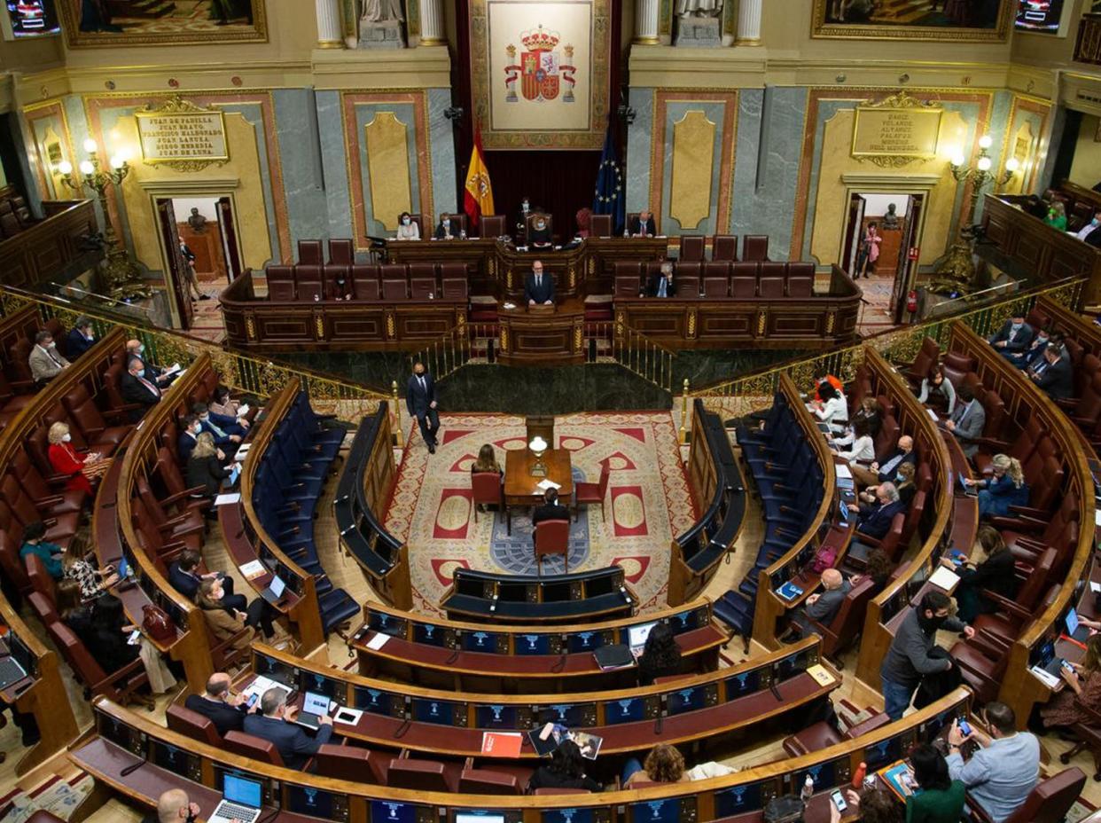 <span class="caption">Sesión plenaria del Congreso de los Diputados de España el 7 de abril de 2022.</span> <span class="attribution"><a class="link " href="https://www.congreso.es/fotonoticias?p_p_id=fotonoticias&p_p_lifecycle=0&p_p_state=normal&p_p_mode=view&_fotonoticias_mvcPath=detalle&_fotonoticias_fotonId=3892" rel="nofollow noopener" target="_blank" data-ylk="slk:Congreso.es;elm:context_link;itc:0;sec:content-canvas">Congreso.es</a></span>