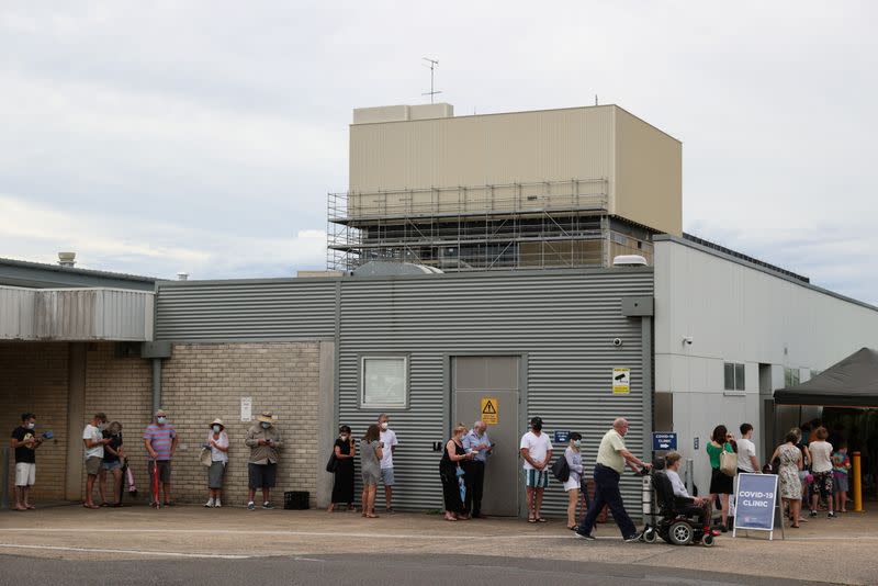 The queue at a coronavirus disease testing clinic is pictured in Sydney
