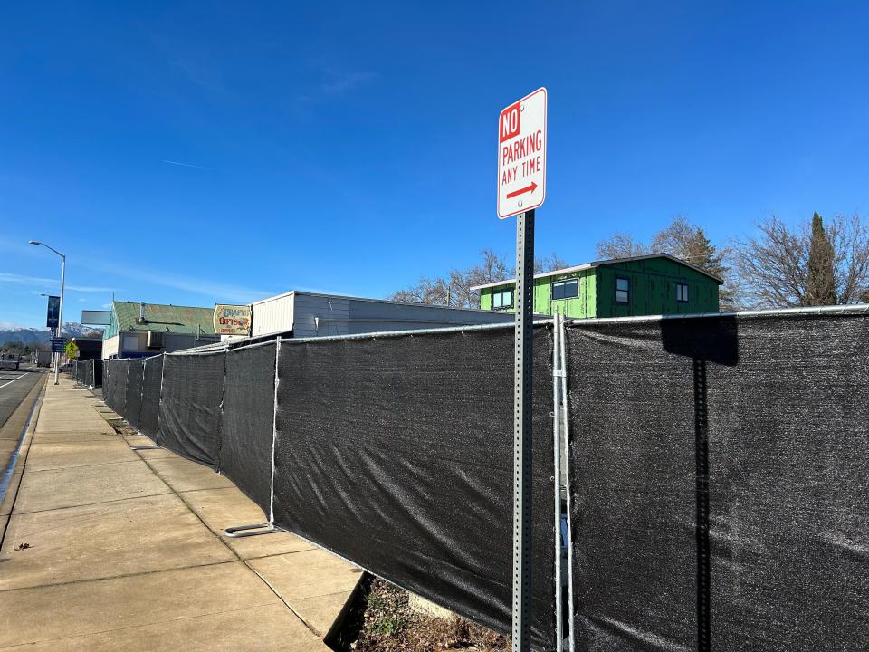 Fencing went up in January 2024 along Shasta Dam Boulevard in Shasta Lake in advance of the Cascade Village, the $36.5 million redevelopment project that will included housing and commercial space.