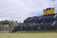 Japan's Hideki Matsuyama during a practice round at the British Open golf championship on the Old Course at St. Andrews, Scotland, Wednesday July 13, 2022. The Open Championship returns to the home of golf on July 14-17, 2022, to celebrate the 150th edition of the sport's oldest championship, which dates to 1860 and was first played at St. Andrews in 1873. (AP Photo/Peter Morrison)