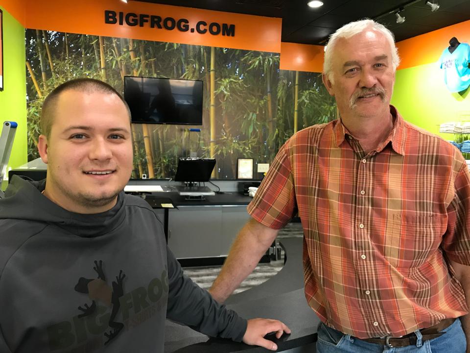 Big Frog T-Shirts is owned by father-son team Ryan and Ethan Corbin. The store offers direct-to-garment printing for custom orders.