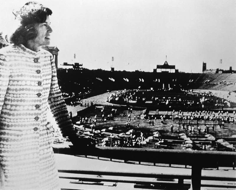 Special Olympics founder Eunice Kennedy Shriver overlooks Soldier Field in Chicago at the 1968 games, the first to be held. Photo courtesy Special Olympics