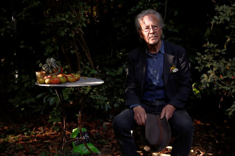 Austrian author Peter Handke, winner of the 2019 Nobel Prize in Literature, poses in his house in Chaville