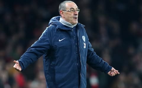 Maurizio Sarri, Manager of Chelsea reacts during the Premier League match between Arsenal FC and Chelsea - Credit: GETTY IMAGES